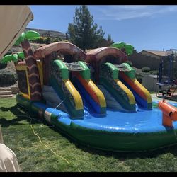 Double water slide commercial bouncer