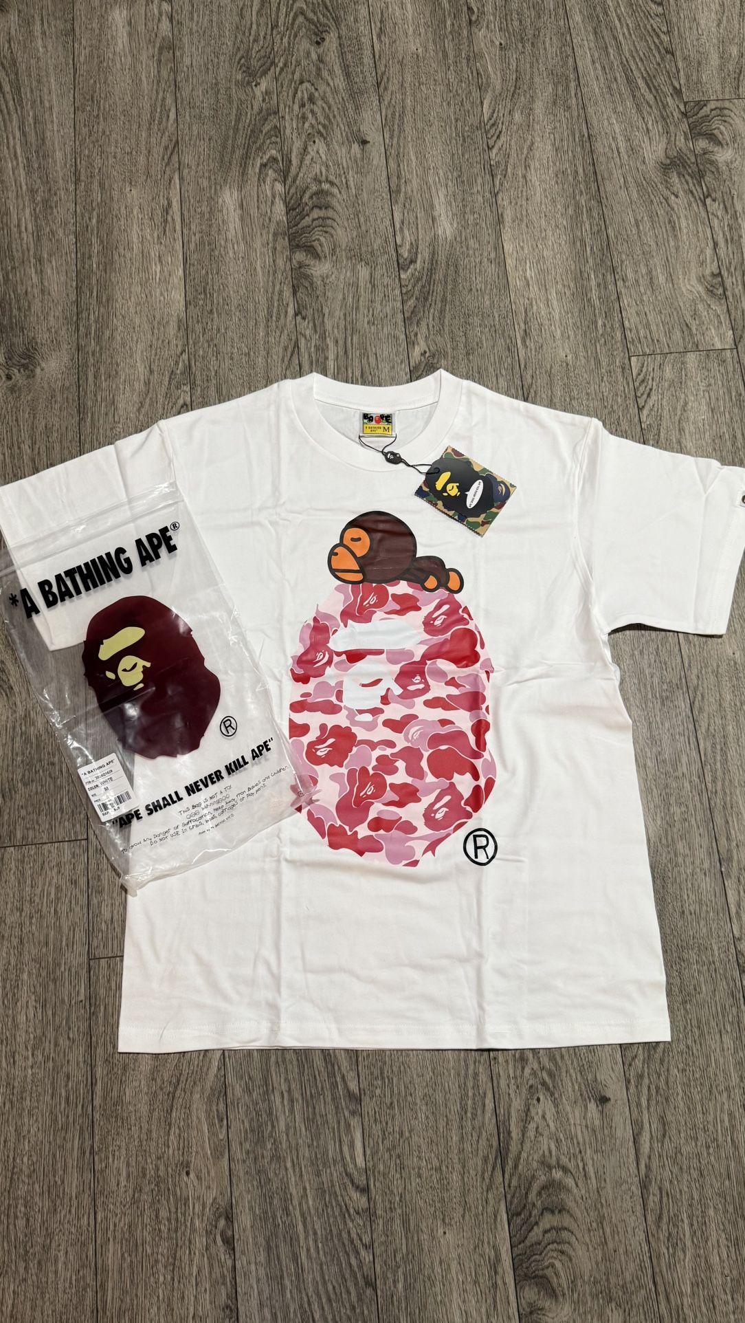 White And Pink Bape T Shirt Size Medium