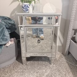 Silver Mirrored Night Stand