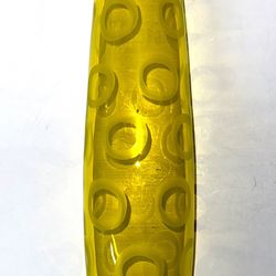 MCM Yellow Glass Vase with Etched Circles, 17” Tall 