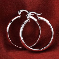 925 Sterling Silver Thick Round Smooth Shiny Hoop earrings 