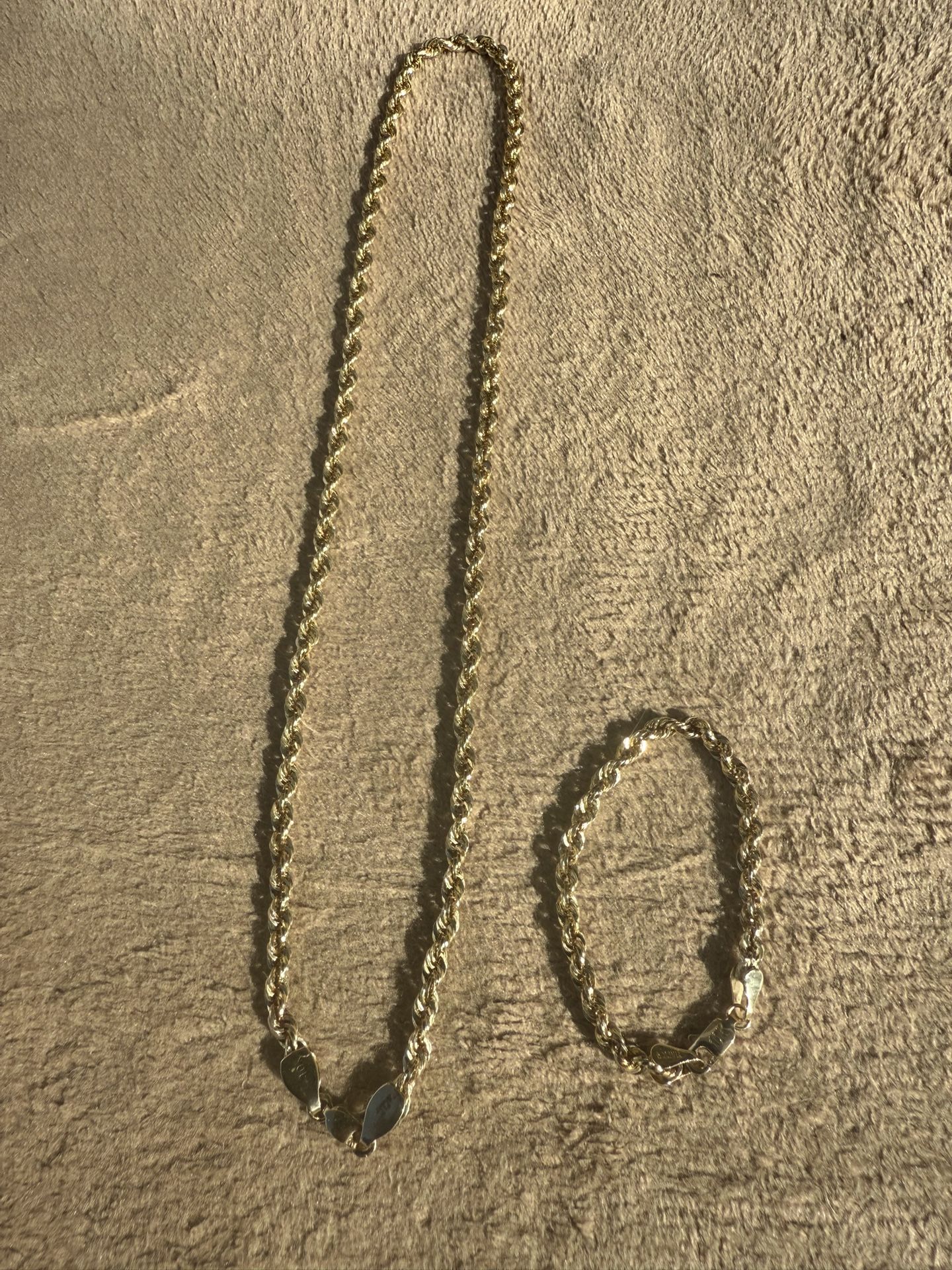 Baby Gold Rope Set Bracelet And Chain 10k