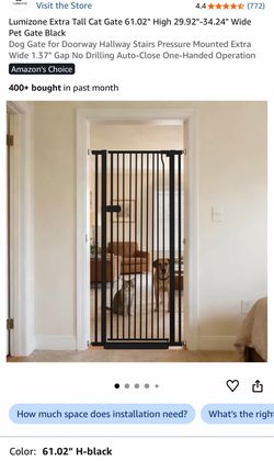 Extra Tall Cat Gate 61.02" High 29.92"-34.24" Wide Pet Gate Black Dog Gate for Doorway Hallway Stairs Pressure Mounted Extra Wide 1.37" Gap No Drillin