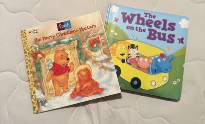 Classic Winnie The Pooh, The Merry Christmas, Mystery, Golden Book Paperback, And The Wheels On The Bus Hard Cover Book Both New
