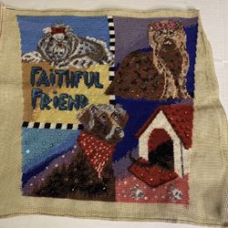 Finished Needlepoints Faithful Friends Dogs Sequins Beads Pillow Bag Wall Art