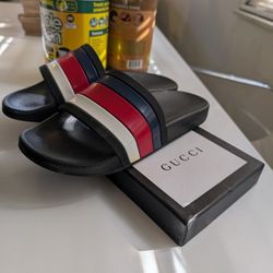 Gucci Slides Blue, White, Red And Black Rubber Slides Size 10 [Brand Ne