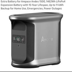Extra Battery for Ampace Andes 1500, 1462Wh LiFePo4 Expansion Battery with 15-Year Lifespan, Up to 11 kWh Backup for Home Use, Emergencies, Power Outa