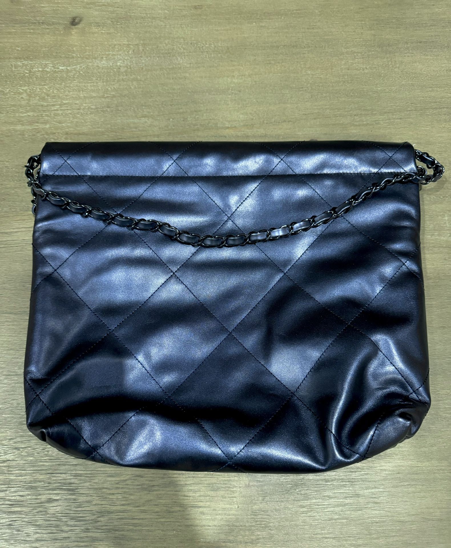 AUTHENTIC BEAUTIFUL Chanel Metallic Blue Small 22 Hobo Tote Bag 