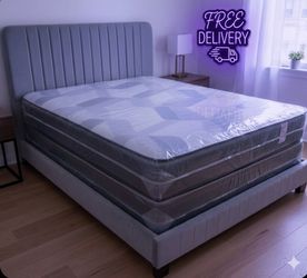 NEW QUEEN SIZE BED FRAME WITH MATTRESS AND BOXSPRING SET 3PCS GRAY BED QUEEN SIZE FREE DELIVERY