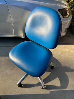 Blue Vinyl Rolling Office Chair -  Metal Base