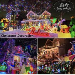 403ft 1000 LED String Lights Outdoor Christmas Lights 8 Modes & Timer Fairy Light Plug in Waterproof LED String Lights for Xmas Yard Tree Wedding Part