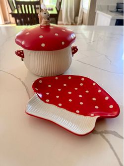 Ceramic Mushroom Bowl & Plate Set
