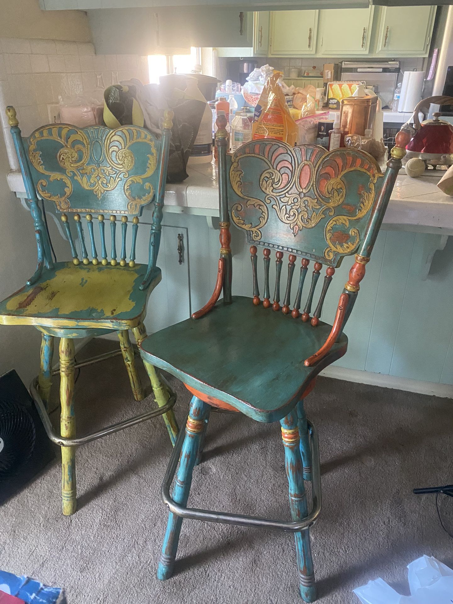 2 Wood Swivel Bar Stools