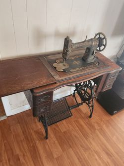 Antique White Sewing Machine Cast Iron Pedestal