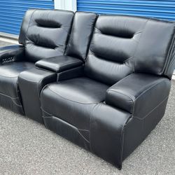 DUAL POWER RECLINER RECLINING LEATHER SOFA THEATER STYLE COUCH