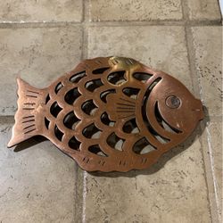 Vintage Copper Toned Cast Iron Fish Trivet