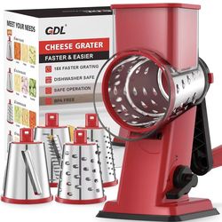 Rotary Cheese Grater Hand Crank - Upgraded Cheese Shredder with 4 Interchangeable Blades, Rotary Grater with Non-slip Suction Base, Easy to Clean Kitc