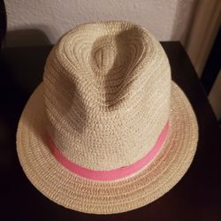 Cute Cream Colored Hat With Pink Ribbon