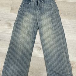 Vintage washing stripe wide denim pants