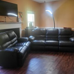 100 % Leather reclining sofas 2 pcs 