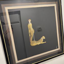 Erté framed silk scarf alphabet series letter L 