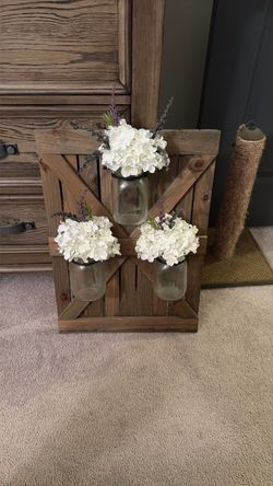 Rustic Wood Barn Door Wall Decor with Mason Jars