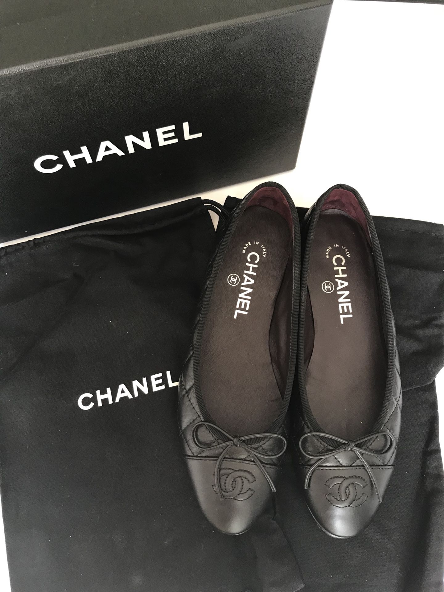 Chanel Authentic Black Quilted Leather Ballerina Flats size 37