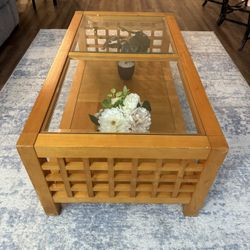 Beautiful Glass Top Coffee Table – Solid Wood Frame, 48x26”
