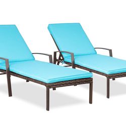 Pamapic Patio Lounge Chair Set 2 Pieces, Patio Chaise Lounges with Thickened Cushion, PE Rattan Steel Frame Pool Lounge Chair Set for Patio Backyard P