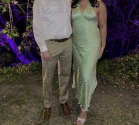 Light Green Mid Length Dress With Slit