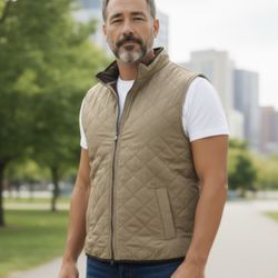 Magaschoni Men’s Quilted Tan Vest Size XL 