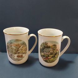 2 - Currier & Ives Seasonal Mugs