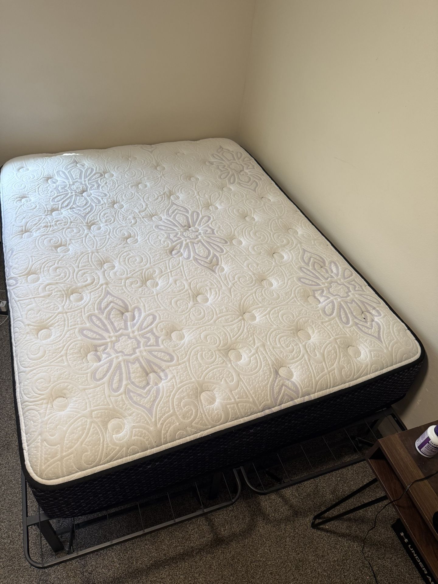 King Size Mattress + Metal Bed Frame - Great Condition!