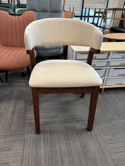 Mid Century Modern Dining Chairs, Upholstered Dining Room Chair with Open Back, Farmhouse Fabric Kitchen Chairs with Wood Legs and Armrest for Dining