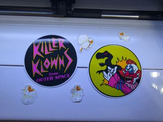 Killer Klowns From Outerspace stickers,  horror, thriller, halloween, spooky