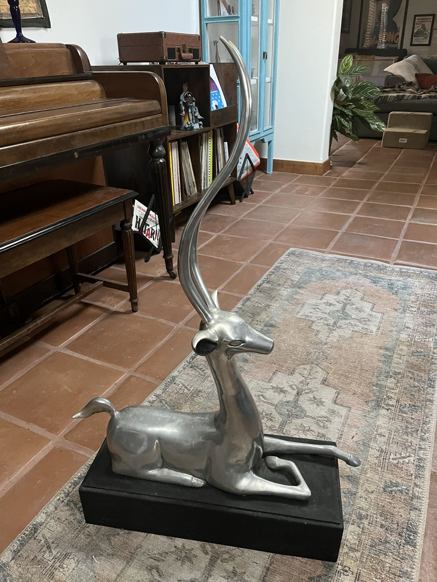 35” Large Metal Art Deco Gazelle Impala Weighs Christmas Deer Statue