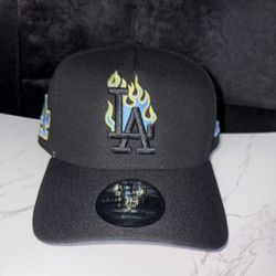 New Era Los Angeles Dodgers MLB Snapback Hat Black Blue Yellow Flames Adjustable