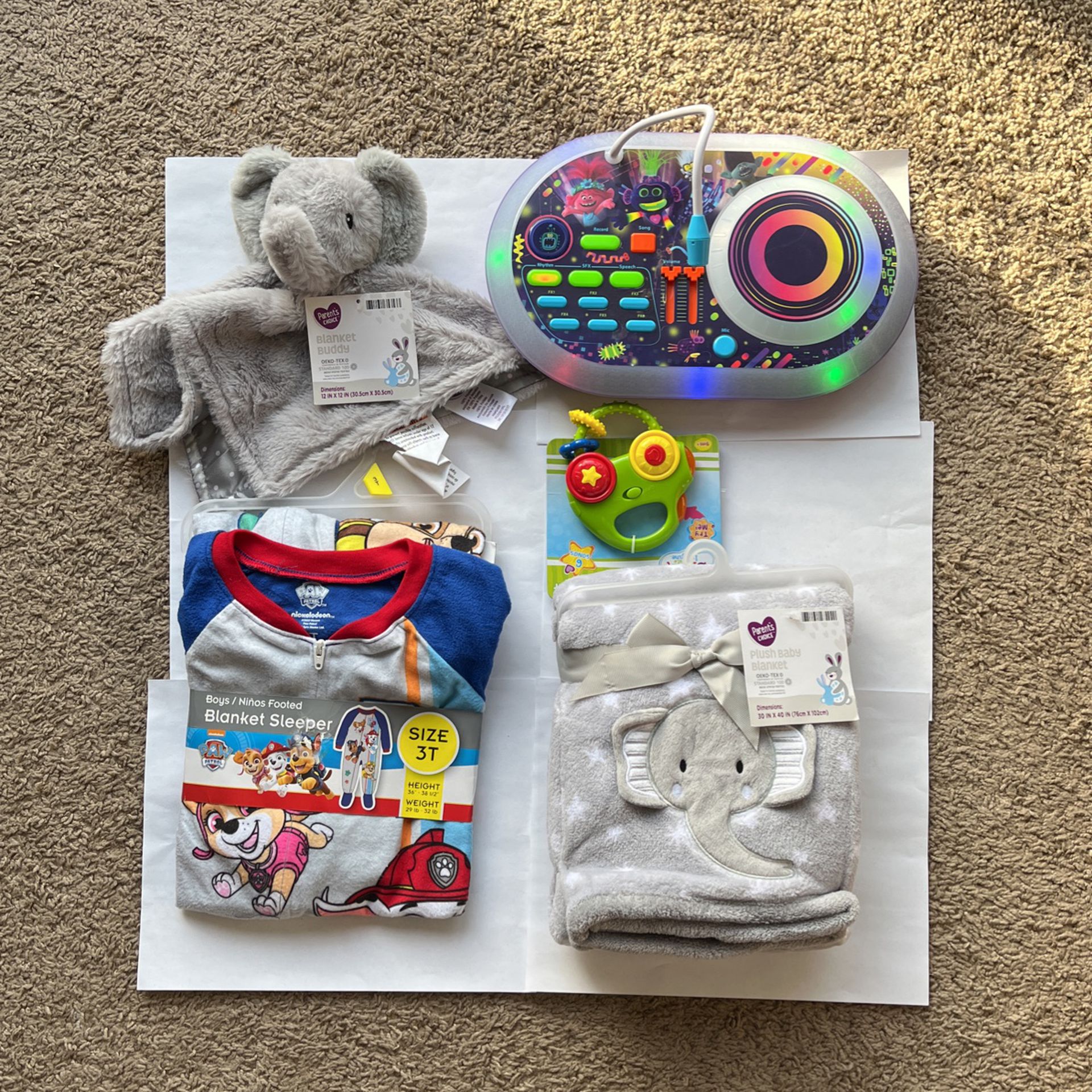 Set for children.  Clothes and toys.