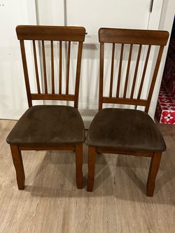 Wooden Dining Chairs with Upholstered Seat – Set of 2