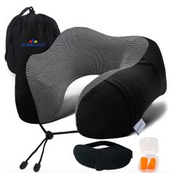 Travel Neck Pillow with sleep mask and ear plugs.  New in carrying case