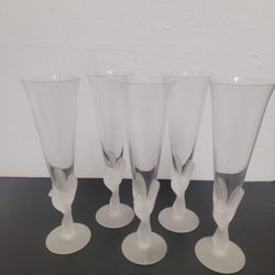 Sasaki WINGS PATTERN Clear Bowl/Frosted Stem 8 oz CHAMPAGNE FLUTE GLASS