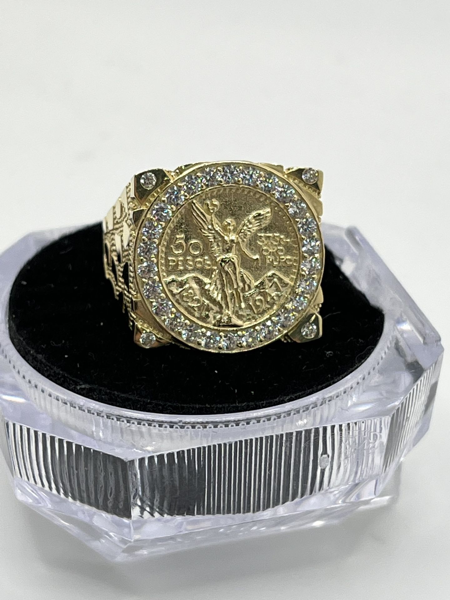 Brand New 10k Gold Nugget Centenario Ring With CZ Stones