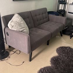 Grey Loveseat Couch With usb Port 