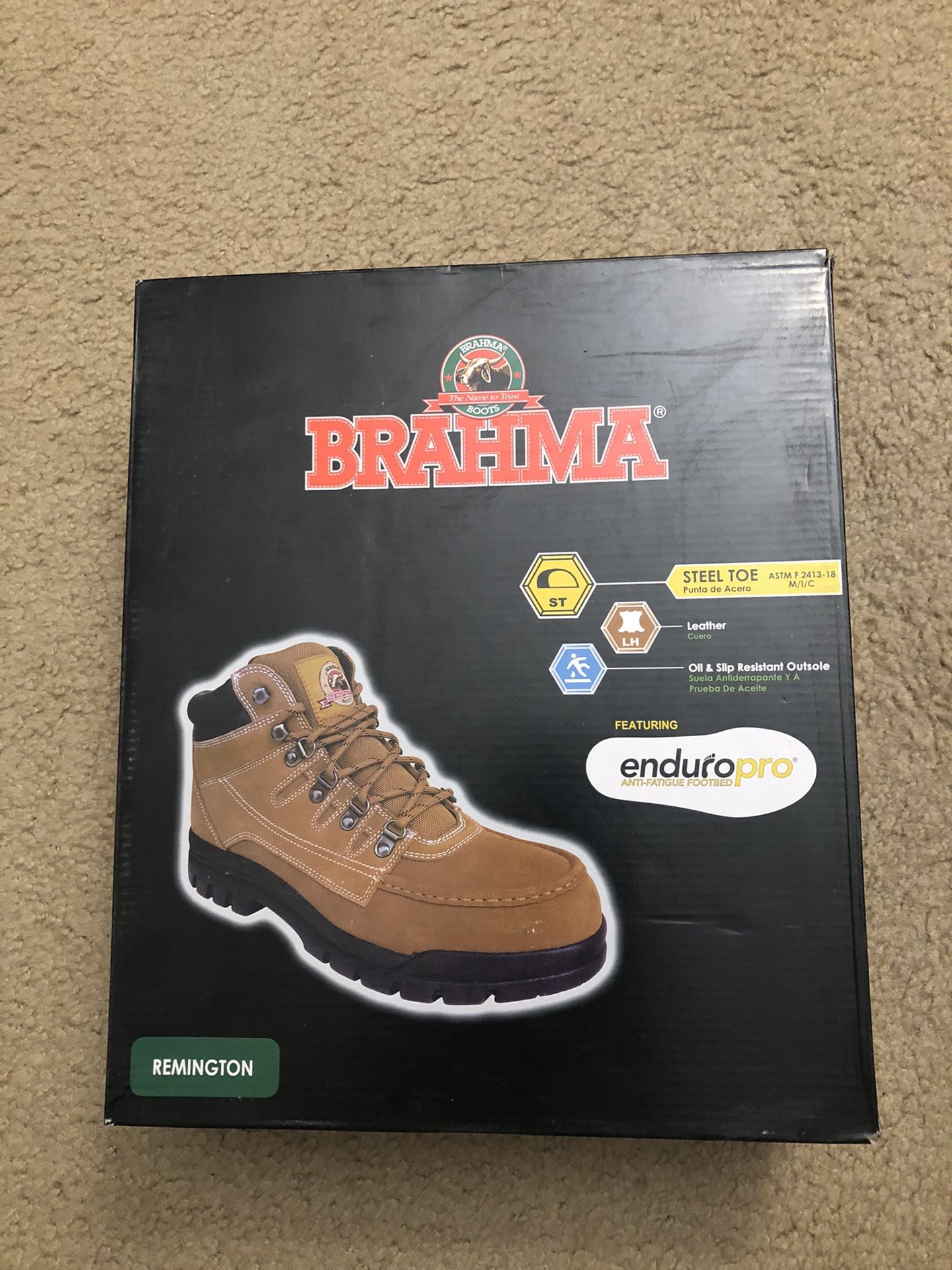 Brahma Mens Remington Work Boots Steel Toe Slip Resistant Leather Brown NIB Size 13