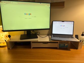 White Desk Monitor Stand with Drawer