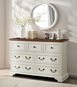 Farmhouse 7 Drawers Dresser for Bedroom, Rustic Chest of Drawers with Natural Texture, Vintage Design, Storage Dressers Organizer for Bedroom, Living 