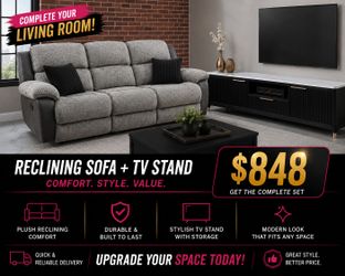 BIG SAVINGS! BRAND NEW RECLINING SOFA AND TV STAND