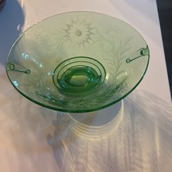 Green Depression Glass Bowl Large Original Vintage