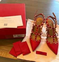 Authentic Valentino Garavani Rockstud Cage Pumps in Rouge Red – Size EU 38