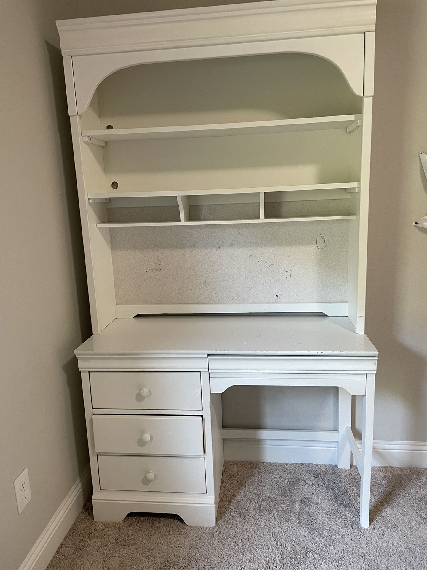 Hardwood White Desk with shelves 